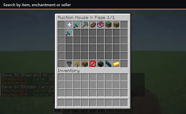 Chunkwright Auction House: Search by item, enchantment or seller