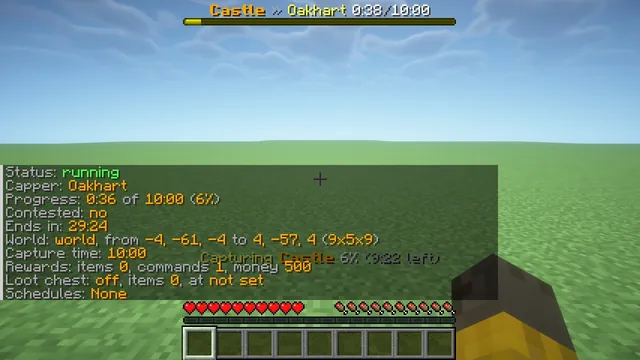 Chunkwright KoTH: /koth info shows the capper, progress and time left