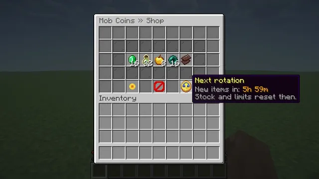 Chunkwright Mob Coins: A timer shows when the shop rotates next