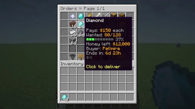Chunkwright Orders: Every order shows the price, progress, money left and time left