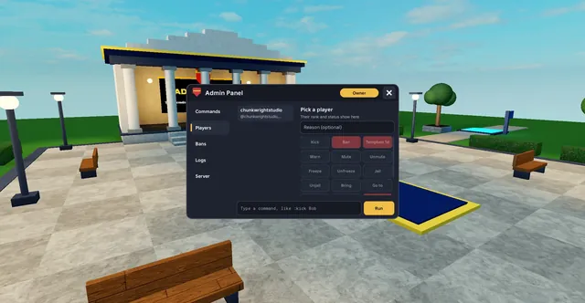 Admin Panel, players tab