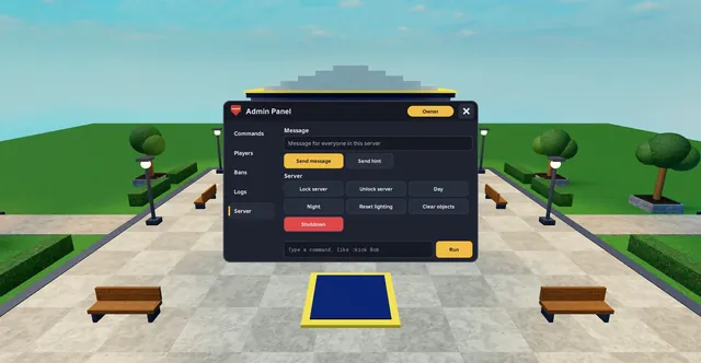 Admin Panel, server tab