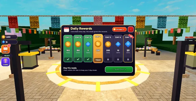 Daily Rewards and Codes, calendar panel
