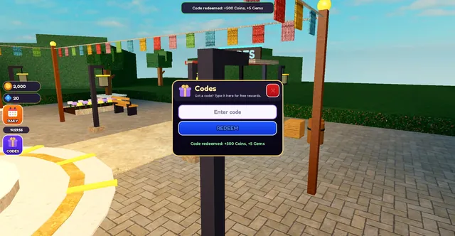 Daily Rewards and Codes, codes panel