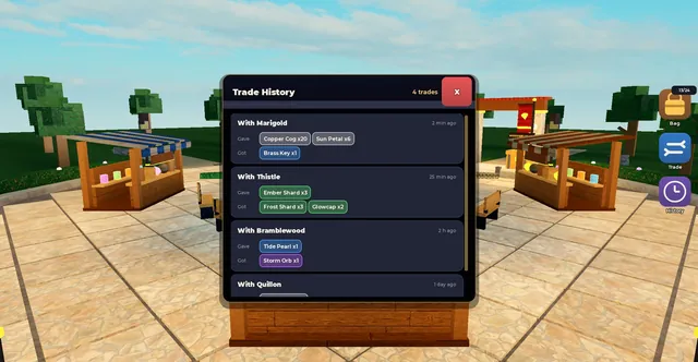 Trade and Inventory System, history ui