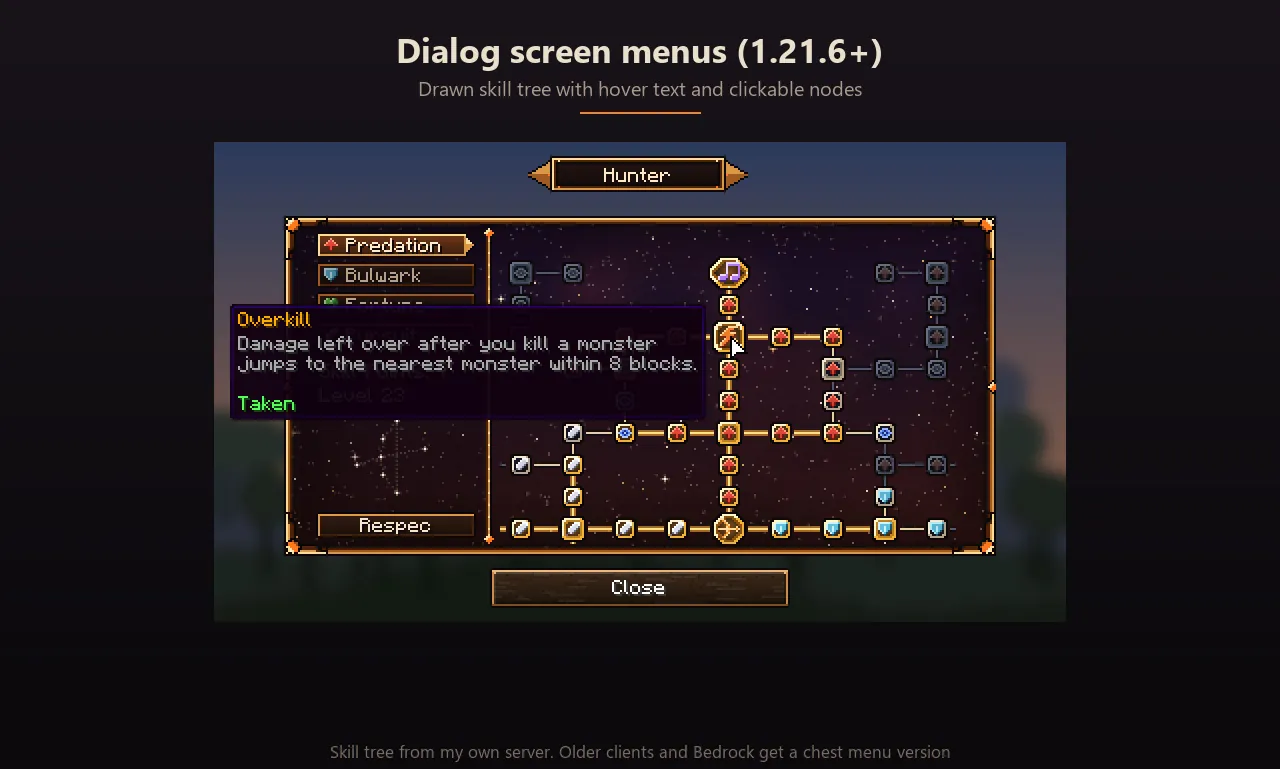 Skill tree dialog. A 1.21.6 dialog screen