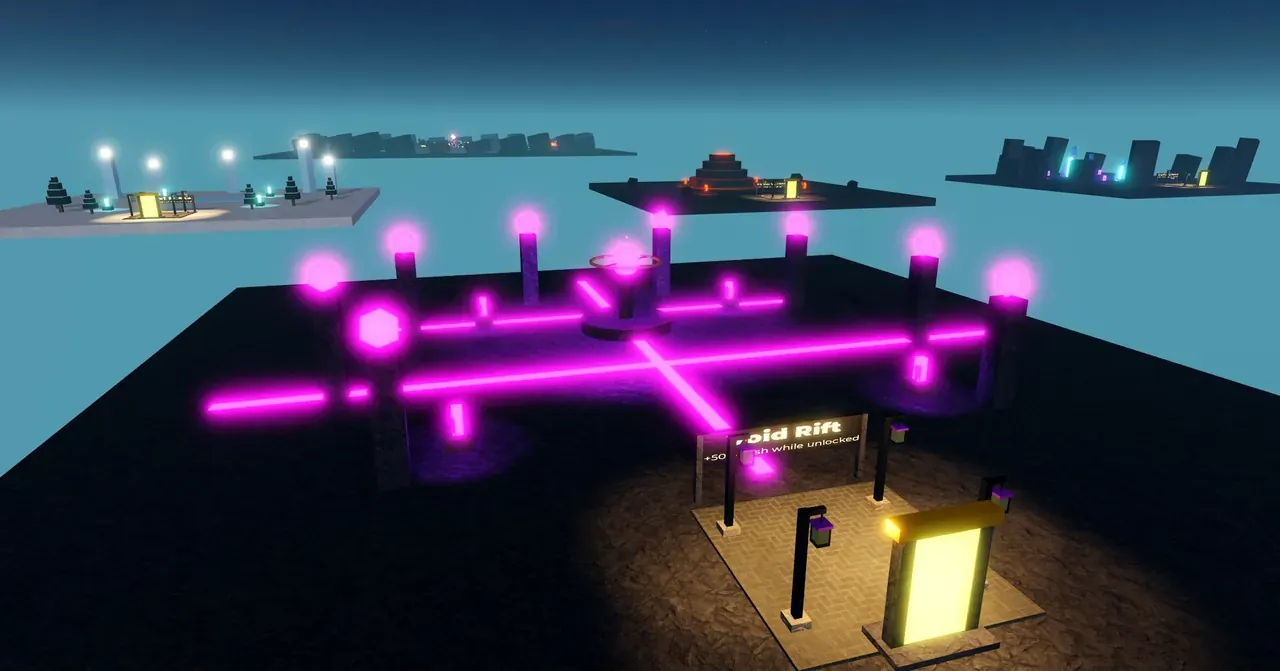 Zone islands. Five themed zones open as players progress